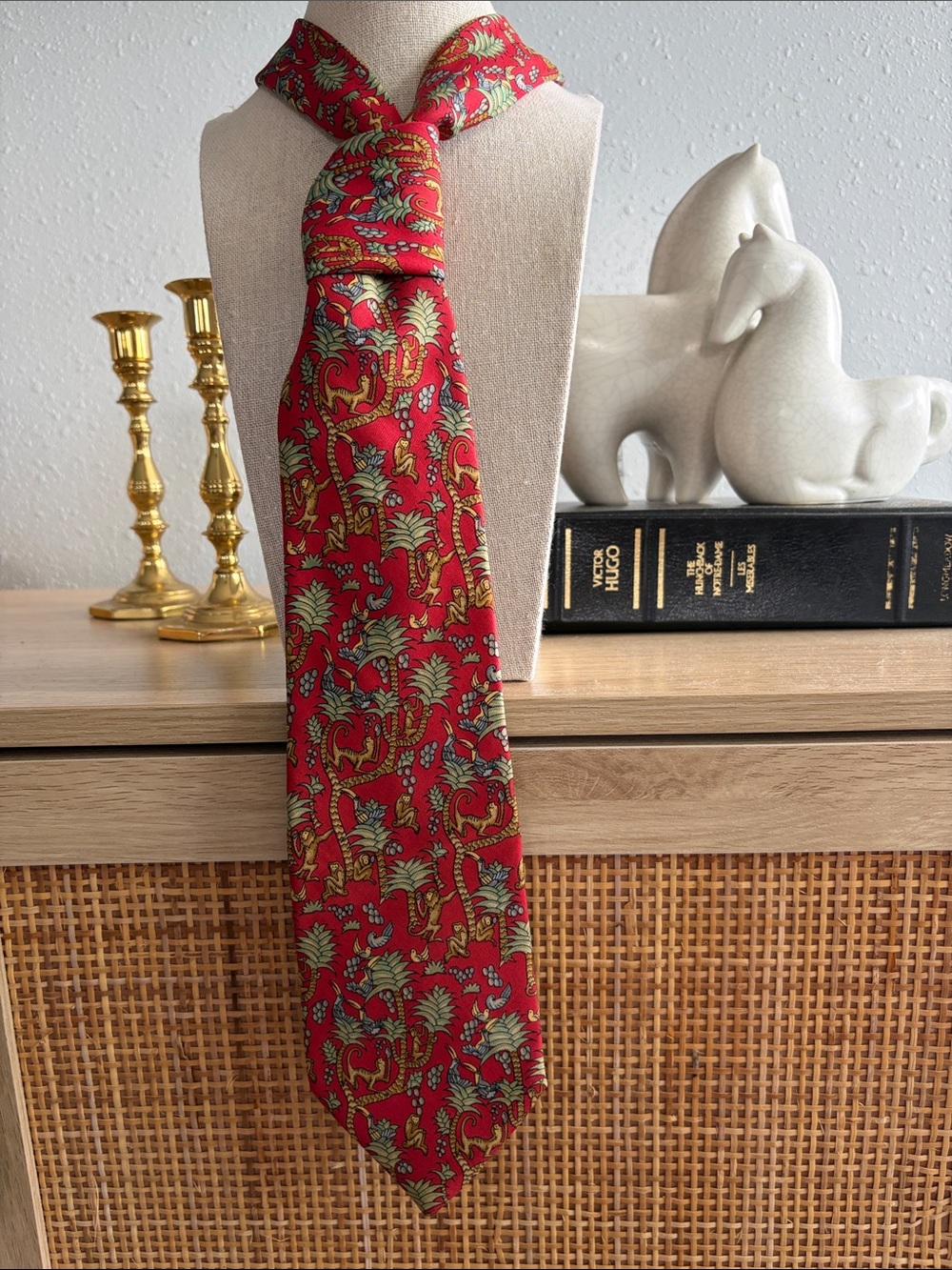 Salvatore Ferragamo Jungle Monkey Print Silk Tie
